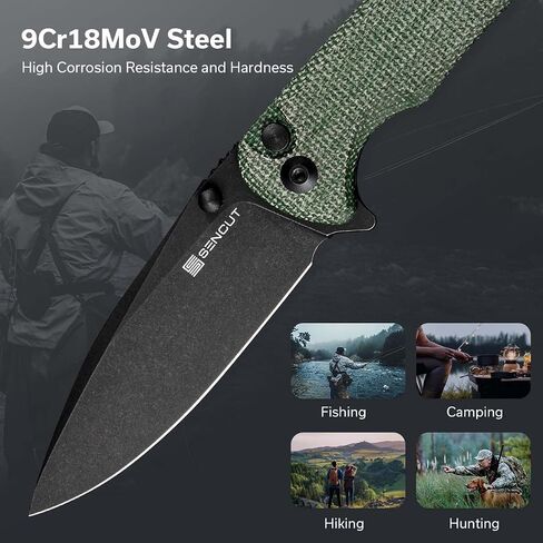 سكين جيب SENCUT Sachse سكين قابل للطي لـ EDC، مقبض ميكارتا أخضر 9Cr18MoV سكين قابل للطي مع مشبك، قفل زر سكين حمل يومي للرجال والنساء هدية داخلية وخارجية S21007-2 in Kuwait
