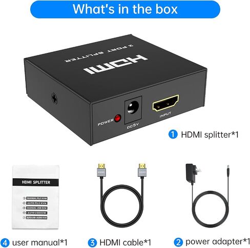 4K HDMI Splitter 1 in 4 Out + 5ft HDMI Cable, Yinker 4 Way HDMI Splitter 1x4 4Kx2K@30Hz w/AC Adapter, Mirror Duplicate for PS4 Fire Stick HDTV in Kuwait