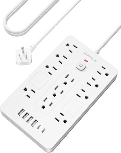 Surge Protector Power Strip - 11 Outlets(1850W/15A) with 6 USB Ports(2 USB C), 6FT Flat Plug Extension Cord, Wall Mount, Black, ETL Listed for Home, Dorm Room in Saudi Arabia