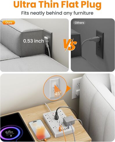 Surge Protector Power Strip - 11 Outlets(1850W/15A) with 6 USB Ports(2 USB C), 6FT Flat Plug Extension Cord, Wall Mount, Black, ETL Listed for Home, Dorm Room in Saudi Arabia