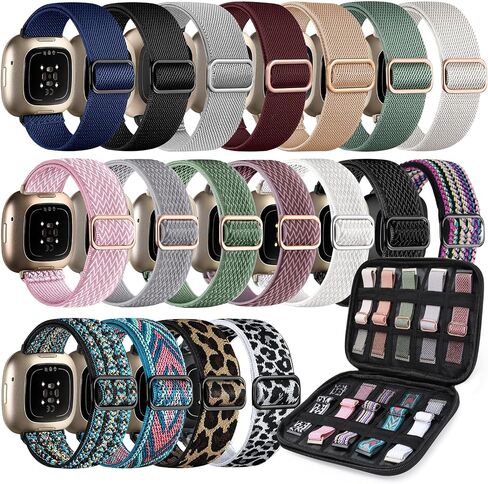 18 حزمة من الأربطة المرنة مع حقيبة تخزين متوافقة مع Fitbit Versa 3/Versa 4/Fitbit Sense/Sense 2، حزام بديل رياضي من النايلون القابل للتمدد للنساء والرجال in Kuwait