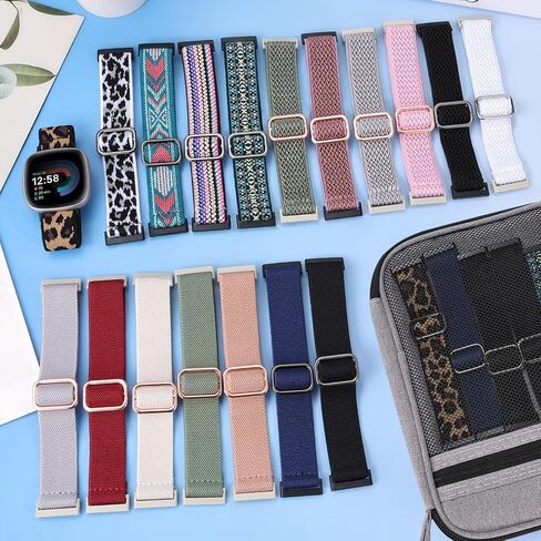 18 حزمة من الأربطة المرنة مع حقيبة تخزين متوافقة مع Fitbit Versa 3/Versa 4/Fitbit Sense/Sense 2، حزام بديل رياضي من النايلون القابل للتمدد للنساء والرجال in Kuwait