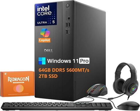 Dell Tower Desktop Computer Ect1250 for Business, Intel Core Ultra 5 225 (Up to 4.9GHz), Intel UHD Graphics, 32GB DDR5 5600MT/s, 1TB SSD, Wi-Fi 6, Windows 11 Pro in Saudi Arabia