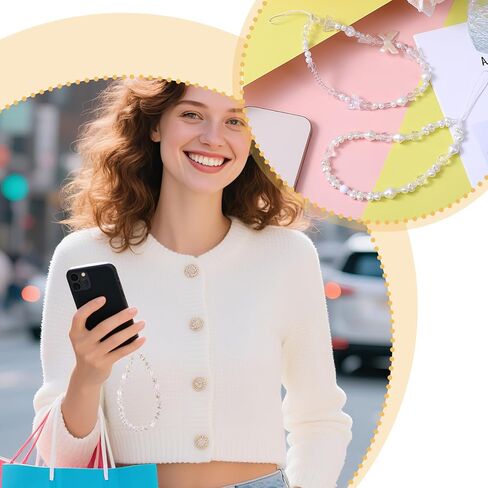 2 Pcs Beaded Charms Strap, Cute Phone Charms Strap, Beaded Camera Wrist Straps, Pearl Butterfly Flower Phone Charm, Wrist Lanyard Straps for Keychain Wallet Pendant Decor in Kuwait