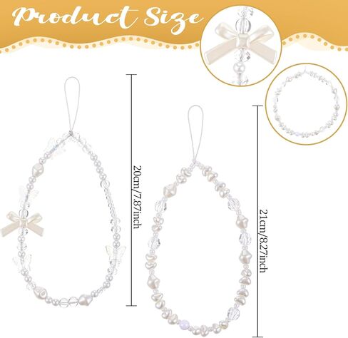2 Pcs Beaded Charms Strap, Cute Phone Charms Strap, Beaded Camera Wrist Straps, Pearl Butterfly Flower Phone Charm, Wrist Lanyard Straps for Keychain Wallet Pendant Decor in Kuwait