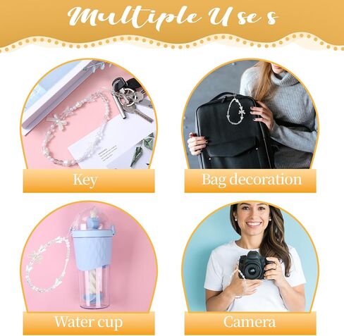 2 Pcs Beaded Charms Strap, Cute Phone Charms Strap, Beaded Camera Wrist Straps, Pearl Butterfly Flower Phone Charm, Wrist Lanyard Straps for Keychain Wallet Pendant Decor in Kuwait