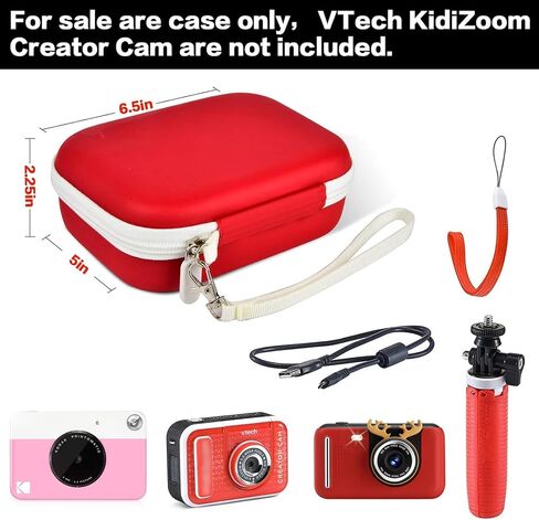 حافظة كاميرا للأطفال لكاميرات الفيديو VTech KidiZoom Creator Cam HD وكاميرات KODAK المطبوعة الرقمية والطباعة الفورية وألعاب الكاميرات وحقيبة تخزين منظمة تحمل أيضًا ملحقات حامل ثلاثي الأرجل (صندوق فقط) - وردي in Kuwait