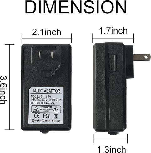 24V 3A Power Supply 72W AC Adapter Power Cord 100-240V 50-60Hz to DC 24 Volt 3 Amp Transformer 2A 1A Converter with 5.5x2.1mm DC Barrel for LED Strip Module Light, CCTV Camera System in Saudi Arabia