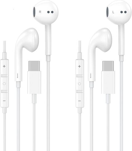 USB C Headphones for iPhone 16 15,2 Pack USBC Type C Earphones with Microphone & Remote Control Noise Cancelling Wired Earbuds for iPhone 17 16 15 Pro Max,iPad,Galaxy S25 S24 Ultra,Pixel 9 in Saudi Arabia