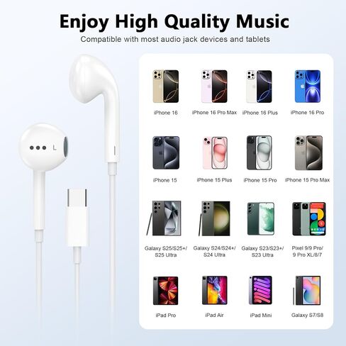 USB C Headphones for iPhone 16 15,2 Pack USBC Type C Earphones with Microphone & Remote Control Noise Cancelling Wired Earbuds for iPhone 17 16 15 Pro Max,iPad,Galaxy S25 S24 Ultra,Pixel 9 in Saudi Arabia