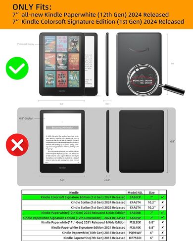 Stand Case for 7" All-New Kindle Paperwhite 12th Generation (2024 Released) and Kindle Colorsoft Signature Edition, PU Leather Cover with Auto-Wake/Sleep and Hand Straps in Saudi Arabia