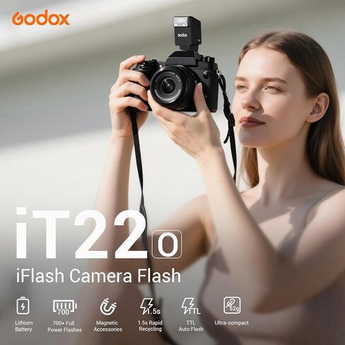 فلاش كاميرا Godox iT22-S Mini TTL أسود لكاميرا سوني - تمت ترقيته من iM22، وضع TTL الجديد والملحقات المغناطيسية، وزن 52 جرام، 700+ ومضة، إعادة التدوير 1.5 ثانية، شحن USB-C in Saudi Arabia