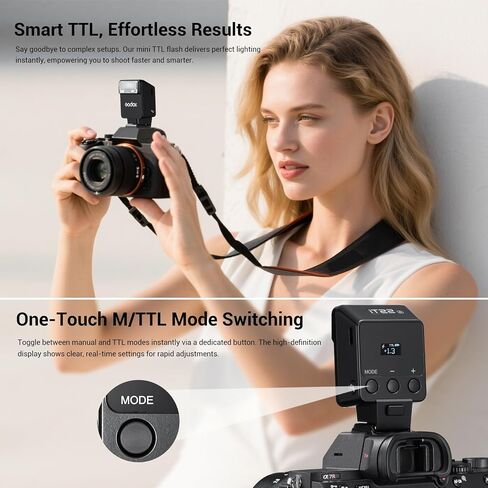 فلاش كاميرا Godox iT22-S Mini TTL أسود لكاميرا سوني - تمت ترقيته من iM22، وضع TTL الجديد والملحقات المغناطيسية، وزن 52 جرام، 700+ ومضة، إعادة التدوير 1.5 ثانية، شحن USB-C in Saudi Arabia