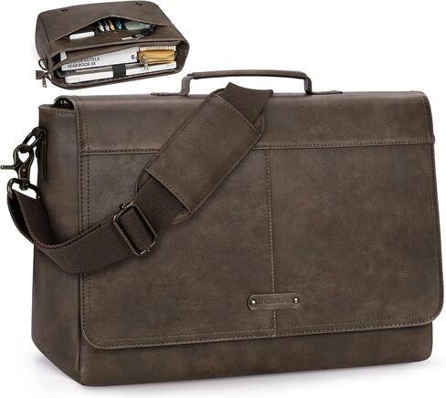 RAINSMORE Vintage Flap Messenger Bag for Men PU Leather Laptop Bag 15.6 Inch Mens Briefcase Waterproof Satchel Computer Bag in Saudi Arabia