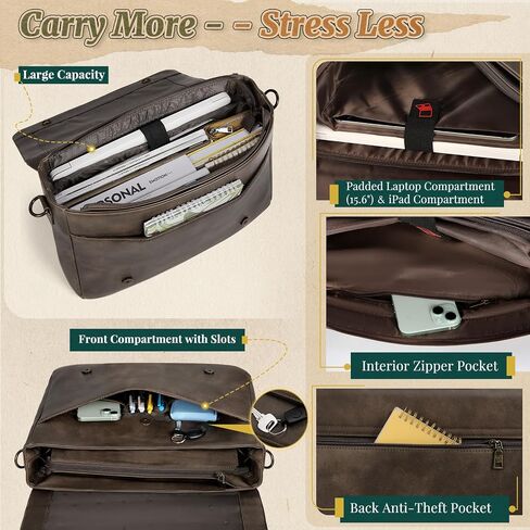 RAINSMORE Vintage Flap Messenger Bag for Men PU Leather Laptop Bag 15.6 Inch Mens Briefcase Waterproof Satchel Computer Bag in Saudi Arabia