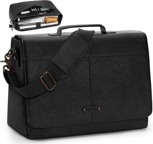 RAINSMORE Vintage Flap Messenger Bag for Men PU Leather Laptop Bag 15.6 Inch Mens Briefcase Waterproof Satchel Computer Bag in Saudi Arabia