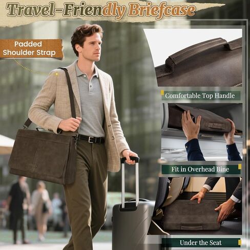 RAINSMORE Vintage Flap Messenger Bag for Men PU Leather Laptop Bag 15.6 Inch Mens Briefcase Waterproof Satchel Computer Bag in Saudi Arabia