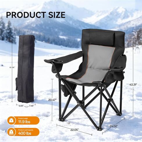 كراسي تخييم مُدفأة للبالغين، 3 مستويات تسخين للظهر والمقعد، كراسي تخييم قابلة للطي مع حاملات أكواب ووسادة للرياضات الخارجية، والتخييم، والفناء، والنزهات، والبطارية غير متضمنة، كحلي in Kuwait