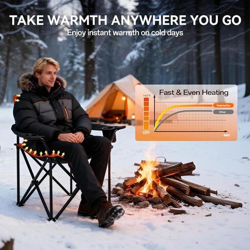 كراسي تخييم مُدفأة للبالغين، 3 مستويات تسخين للظهر والمقعد، كراسي تخييم قابلة للطي مع حاملات أكواب ووسادة للرياضات الخارجية، والتخييم، والفناء، والنزهات، والبطارية غير متضمنة، كحلي in Kuwait
