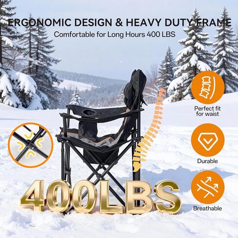 كراسي تخييم مُدفأة للبالغين، 3 مستويات تسخين للظهر والمقعد، كراسي تخييم قابلة للطي مع حاملات أكواب ووسادة للرياضات الخارجية، والتخييم، والفناء، والنزهات، والبطارية غير متضمنة، كحلي in Kuwait