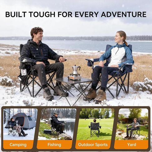 كراسي تخييم مُدفأة للبالغين، 3 مستويات تسخين للظهر والمقعد، كراسي تخييم قابلة للطي مع حاملات أكواب ووسادة للرياضات الخارجية، والتخييم، والفناء، والنزهات، والبطارية غير متضمنة، كحلي in Kuwait