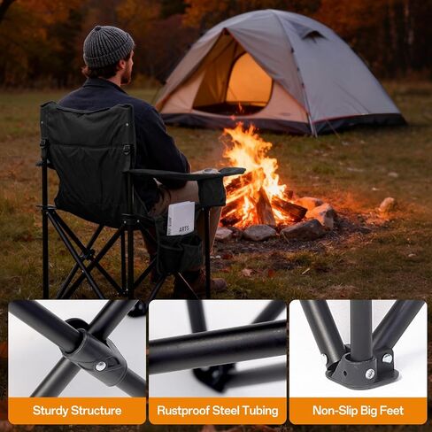 كراسي تخييم مُدفأة للبالغين، 3 مستويات تسخين للظهر والمقعد، كراسي تخييم قابلة للطي مع حاملات أكواب ووسادة للرياضات الخارجية، والتخييم، والفناء، والنزهات، والبطارية غير متضمنة، كحلي in Kuwait