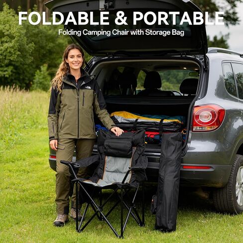 كراسي تخييم مُدفأة للبالغين، 3 مستويات تسخين للظهر والمقعد، كراسي تخييم قابلة للطي مع حاملات أكواب ووسادة للرياضات الخارجية، والتخييم، والفناء، والنزهات، والبطارية غير متضمنة، كحلي in Kuwait
