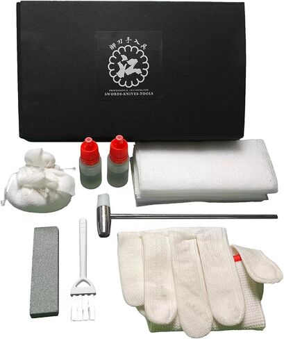 Katana Cleaning Set, Katana Maintenance Kit with Sword Oil, Cleaning Powder, Clean Wiper, Hammer, Brush, Sharpening Stone and Glove, Gift for Men in Saudi Arabia