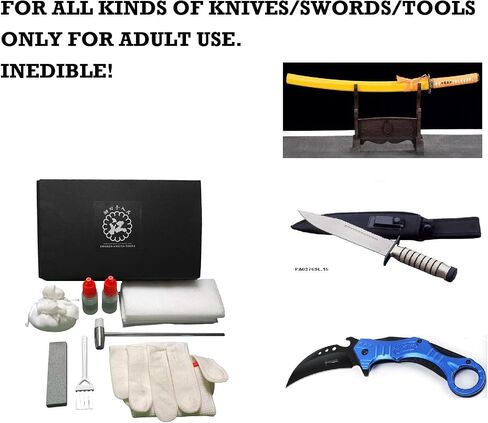 Katana Cleaning Set, Katana Maintenance Kit with Sword Oil, Cleaning Powder, Clean Wiper, Hammer, Brush, Sharpening Stone and Glove, Gift for Men in Saudi Arabia