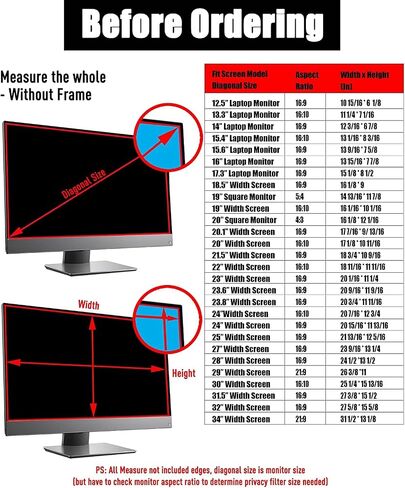 24/27 Inch Computer Privacy Screen Filter for Widescreen Monitor with 16:9 Aspect Ratio, Anti-Glare, Blocks 96% UV, Anti-Scratch Protector,27"(16:9) 597 * 336 in Saudi Arabia