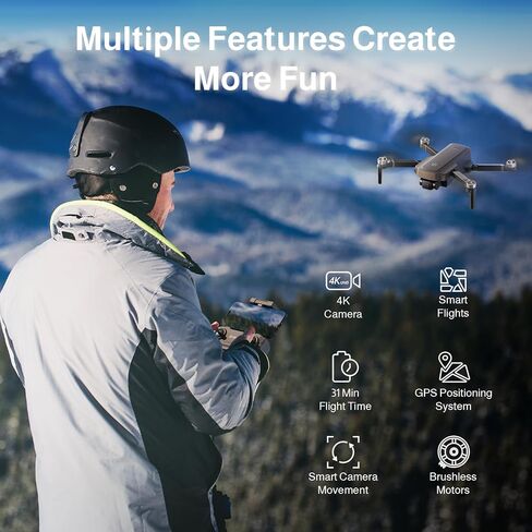 طائرة بدون طيار UranHub مع كاميرا للبالغين HD 2K طائرة بدون طيار للفيديو المباشر للمبتدئين مع التحكم بالإيماءات، التحكم الصوتي، تثبيت الارتفاع، وضع مقطوعة الرأس، بطاريتان، متوافقة مع نظارات الواقع الافتراضي in Kuwait