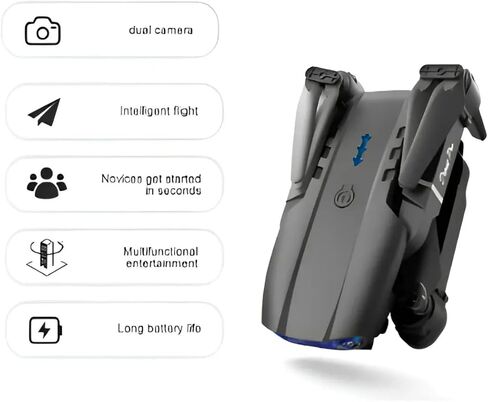 E99 Pro Foldable Drone with Dual 4K HD Cameras for Adults and Teens 14+ – FPV Live Video, Wind Resistant, 3 Speed Modes, One-Key Start, 360° Flips, 2 Batteries, Carrying Case (GREY) in Saudi Arabia