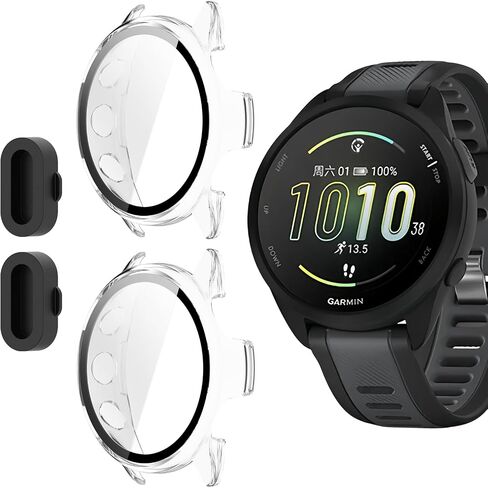عبوتان من حافظة حماية شاشة الساعة الذكية للساعة الذكية Garmin Forerunner 165 & 165، تغطية كاملة عالية الدقة ورفيعة للغاية مقاومة للخدش، منفذ شاحن + حماية صلبة من البولي كربونات مع طبقة مقسى مدمجة (شفاف) in Kuwait