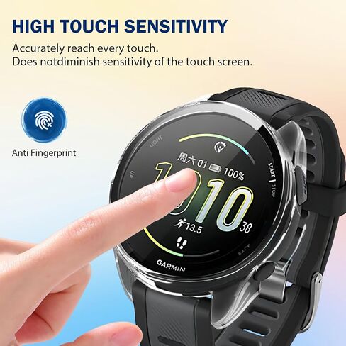 عبوتان من حافظة حماية شاشة الساعة الذكية للساعة الذكية Garmin Forerunner 165 & 165، تغطية كاملة عالية الدقة ورفيعة للغاية مقاومة للخدش، منفذ شاحن + حماية صلبة من البولي كربونات مع طبقة مقسى مدمجة (شفاف) in Kuwait