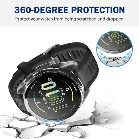 عبوتان من حافظة حماية شاشة الساعة الذكية للساعة الذكية Garmin Forerunner 165 & 165، تغطية كاملة عالية الدقة ورفيعة للغاية مقاومة للخدش، منفذ شاحن + حماية صلبة من البولي كربونات مع طبقة مقسى مدمجة (شفاف) in Kuwait