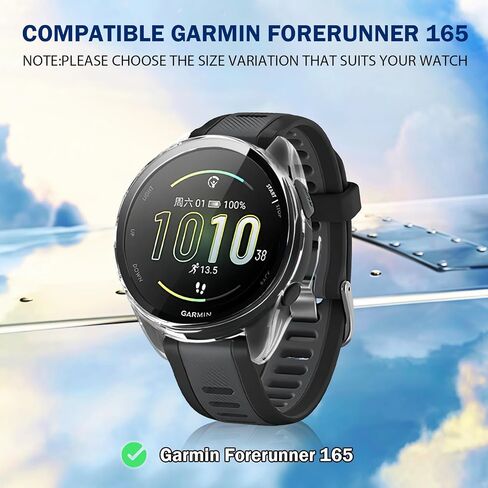 عبوتان من حافظة حماية شاشة الساعة الذكية للساعة الذكية Garmin Forerunner 165 & 165، تغطية كاملة عالية الدقة ورفيعة للغاية مقاومة للخدش، منفذ شاحن + حماية صلبة من البولي كربونات مع طبقة مقسى مدمجة (شفاف) in Kuwait