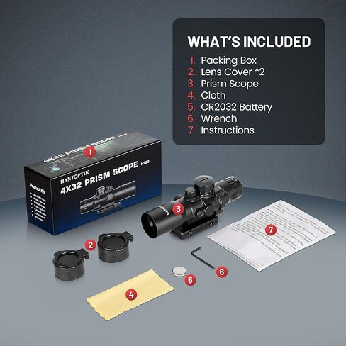 Hantoptik 4X32 Prism Scope Red & Green &Blue Illuminated Etched Reticle 4X Magnification Prism Sight Scope 20mm with Picatinny Rail Mount in Kuwait