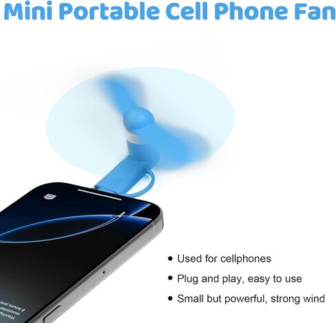 6 عبوات من مروحة الهاتف الخلوي الصغيرة 2 في 1 متوافقة مع هواتف iPhone وiPad والهواتف الذكية التي تعمل بنظام Android والكمبيوتر اللوحي - ملحقات صيفية للهاتف الخلوي ملونة وقوية in Saudi Arabia