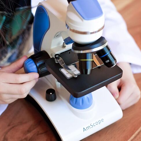 AmScope M162C-2L-PB10 40X-1000X Dual Light Glass Lens Metal Frame Student Microscope + Slides in Saudi Arabia