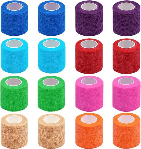 16 Pack Self Adhesive Bandage Wrap, 2" X 5 Yards Black Elastic Cohesive Bandage Wrap for Sports, First Aid Medical, Wrist, Ankle Sprains, Swelling and Vet Wrap, Grip Tape in Kuwait
