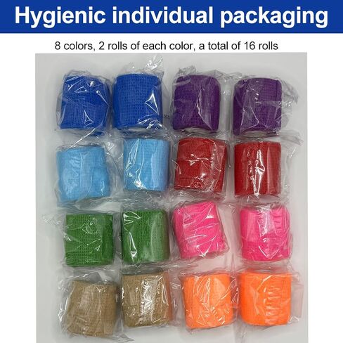 16 Pack Self Adhesive Bandage Wrap, 2" X 5 Yards Black Elastic Cohesive Bandage Wrap for Sports, First Aid Medical, Wrist, Ankle Sprains, Swelling and Vet Wrap, Grip Tape in Kuwait