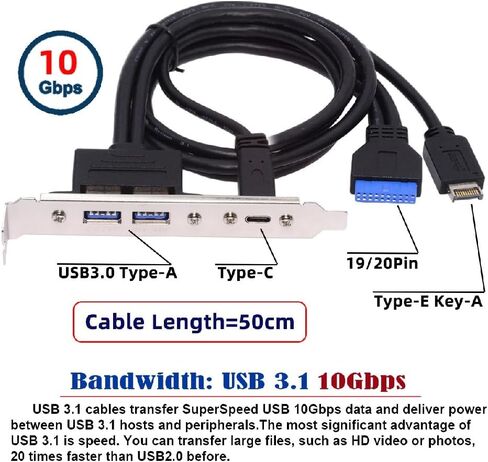 xiwai 10Gbps Motherboard 19/20Pin USB3.0 & Type-E to USB-C Type-C & USB 3.0 Dual Ports Female PCI-E Back Panel 5Gbps Cable 50cm in Saudi Arabia