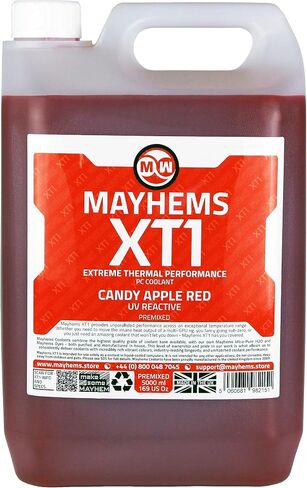 Mayhems - مبرد الكمبيوتر الشخصي XT1 المختلط مسبقًا - سائل تبريد مياه الكمبيوتر - تبريد سائل، سلسلة الأداء الحراري، فلورسنت الأشعة فوق البنفسجية، 5 لتر، كاندي أبل ريد in Kuwait