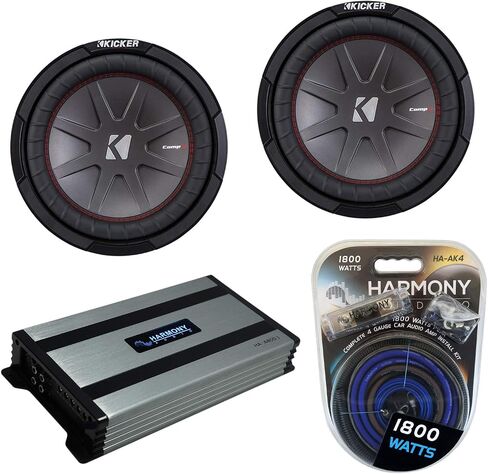 Harmony Audio Kicker (2) 43CWR102 10 بوصة CompR CWR10 مجموعة مضخم صوت فرعي 400 وات RMS مع مضخم صوت Harmony HA-A800.1 ومجموعة مضخم الصوت in Saudi Arabia