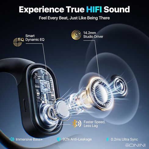 سماعات أذن مفتوحة، سماعات أذن بلوتوث لاسلكية حقيقية مع ميكروفون، خطافات أذن قابلة للتعديل، ملاءمة مريحة، وقت تشغيل 40 ساعة، صوت قوي، مقاومة للماء IPX5، حافظة عرض ذكية in Kuwait