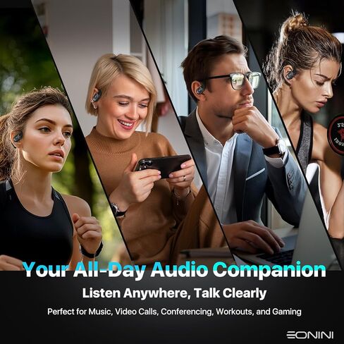 سماعات أذن مفتوحة، سماعات أذن بلوتوث لاسلكية حقيقية مع ميكروفون، خطافات أذن قابلة للتعديل، ملاءمة مريحة، وقت تشغيل 40 ساعة، صوت قوي، مقاومة للماء IPX5، حافظة عرض ذكية in Kuwait