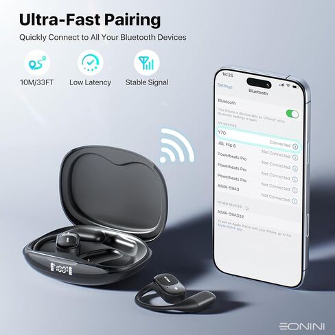 سماعات أذن مفتوحة، سماعات أذن بلوتوث لاسلكية حقيقية مع ميكروفون، خطافات أذن قابلة للتعديل، ملاءمة مريحة، وقت تشغيل 40 ساعة، صوت قوي، مقاومة للماء IPX5، حافظة عرض ذكية in Kuwait