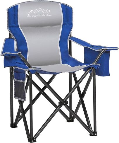 Camping Chairs for Adults Heavy Duty 500lbs Capacity, High Back Folding Chair with Thickened Steel Frame, Padded Portable Outside Chair with Cooler Bag, Cup Holder & Side Pocket, Blue, 2 Pack in Kuwait