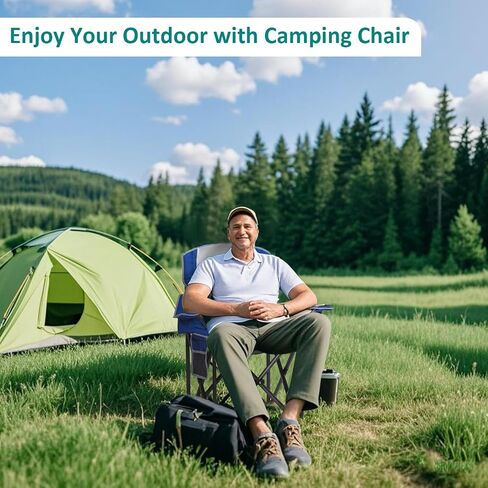 Camping Chairs for Adults Heavy Duty 500lbs Capacity, High Back Folding Chair with Thickened Steel Frame, Padded Portable Outside Chair with Cooler Bag, Cup Holder & Side Pocket, Blue, 2 Pack in Kuwait