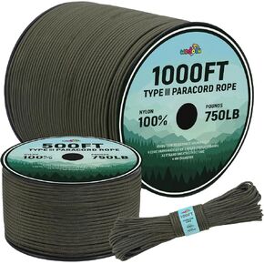 Wedotu-750LB Rope-100ft/500ft/1000ft-4MM-9 Strand Parachute Spool Cord Ideal for Military Nylon String, Camping,Survival Paracord Bracelet,DIY Projects,Hiking,Fishing-Reflective-Black,1000ft in Saudi Arabia